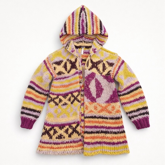 Free People Peggy Cardigan Sunshine Orchid Combo Hooded Boho Sweater S - Picture 6 of 11